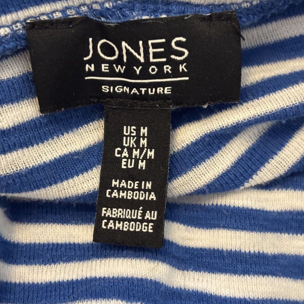 Jones New York Blue & White Striped Cowl Neck Long Sleeve Top M - Picture 2 of 8